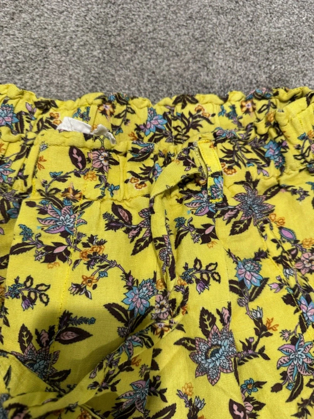 Anthropologie Yellow Floral Boho Pull On Waist Tie Summer Cute Shorts | L - Picture 5 of 6